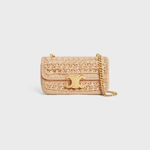 Celine - Bolso de hombro Claude con cadena, de rafia con efecto trenzado