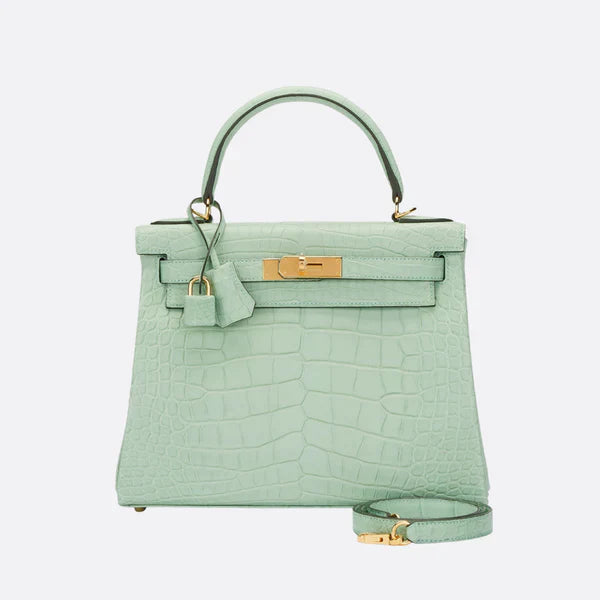 Hermès – Kelly 28 Vert d’Eau de piel de cocodrilo, edición limitada