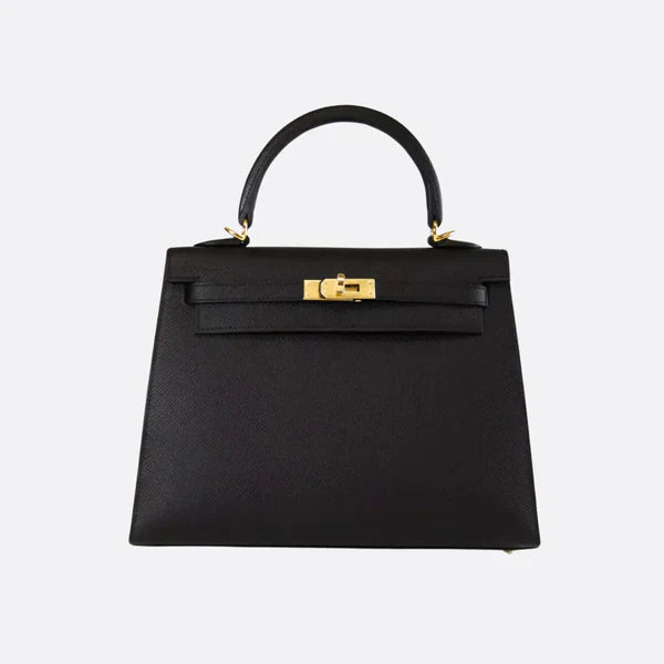 Hermès – Bolso Kelly 25 en negro con herrajes dorados