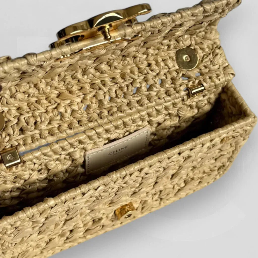 Celine - Bolso de hombro Claude con cadena, de rafia con efecto trenzado